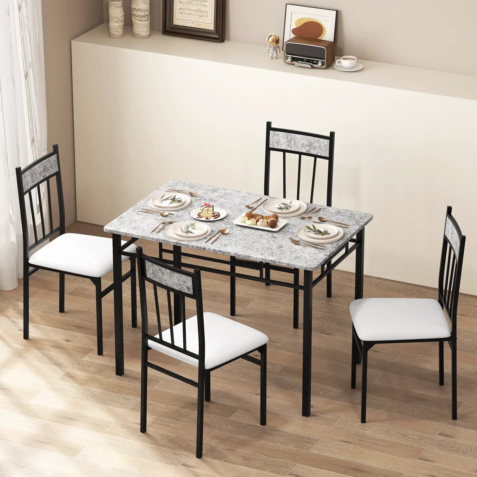 5-Piece Faux Marble Dining Set with Steel Frame by DirectDeals