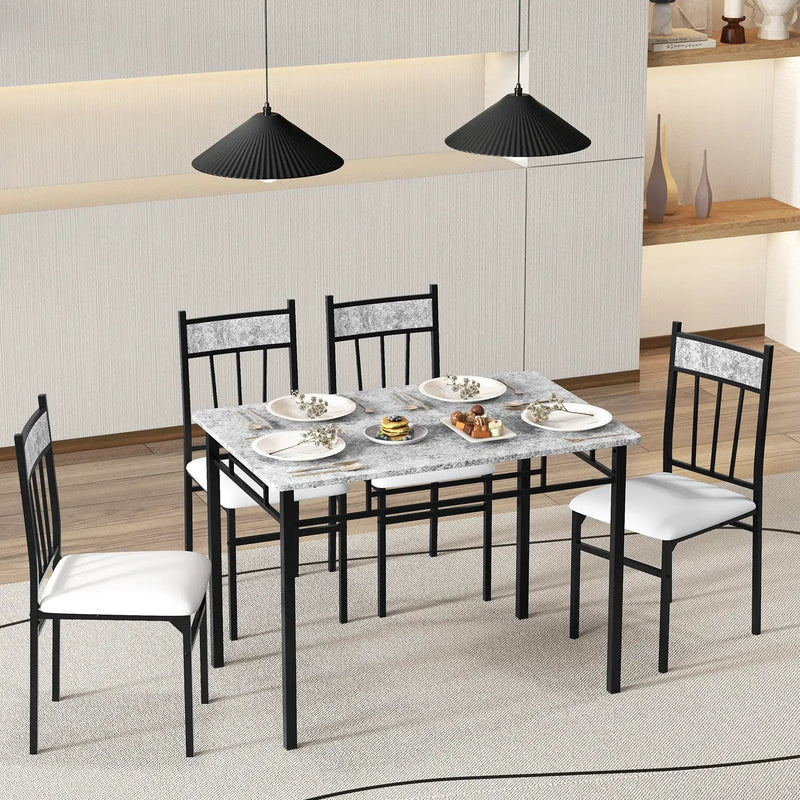5-Piece Faux Marble Dining Set with Steel Frame by DirectDeals