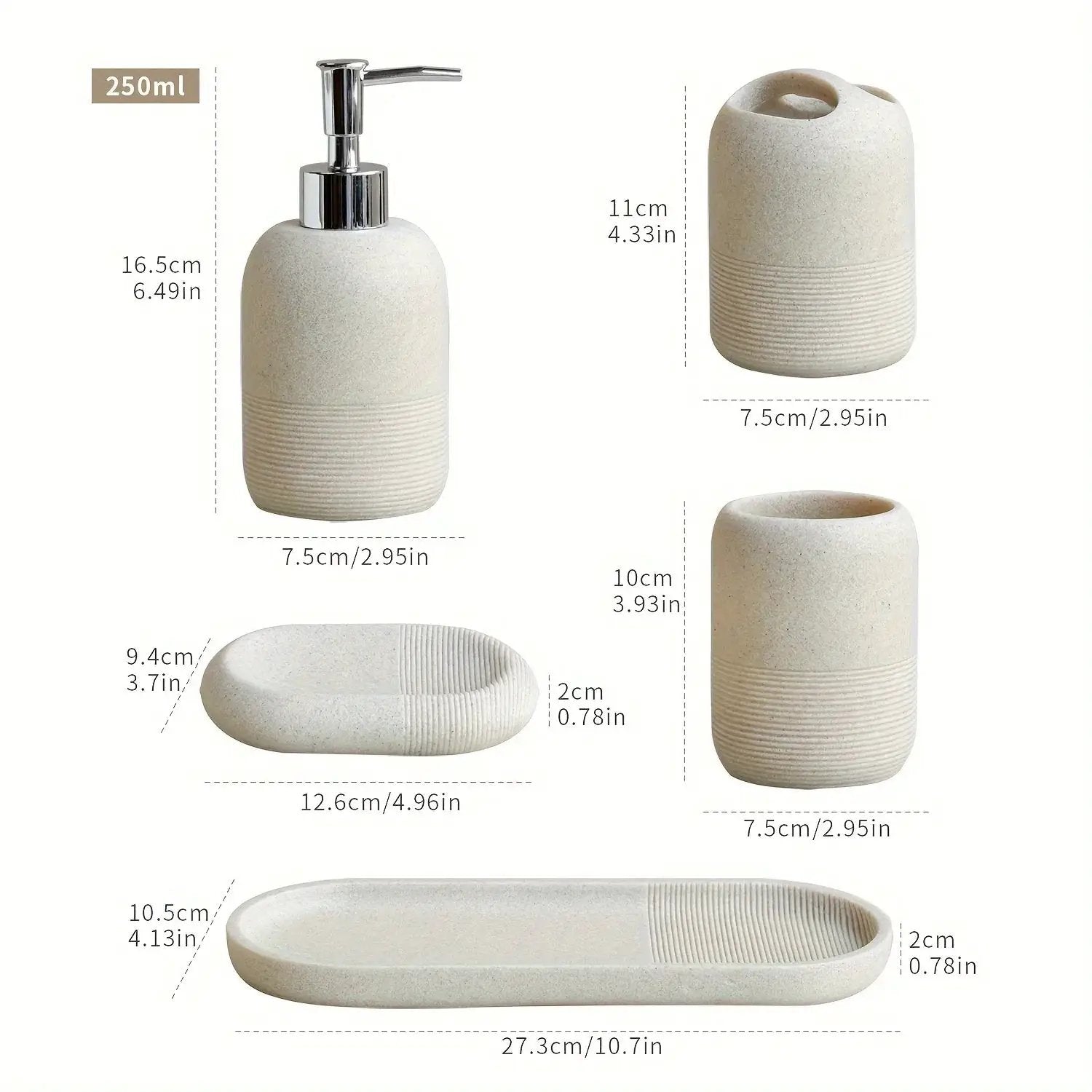 5pcs Bathroom Set: Soap Dispenser, Rinse Cup, Toothbrush Holder, Soap Dish, Tray - Yellow Sandstone Texture by House Of Avana