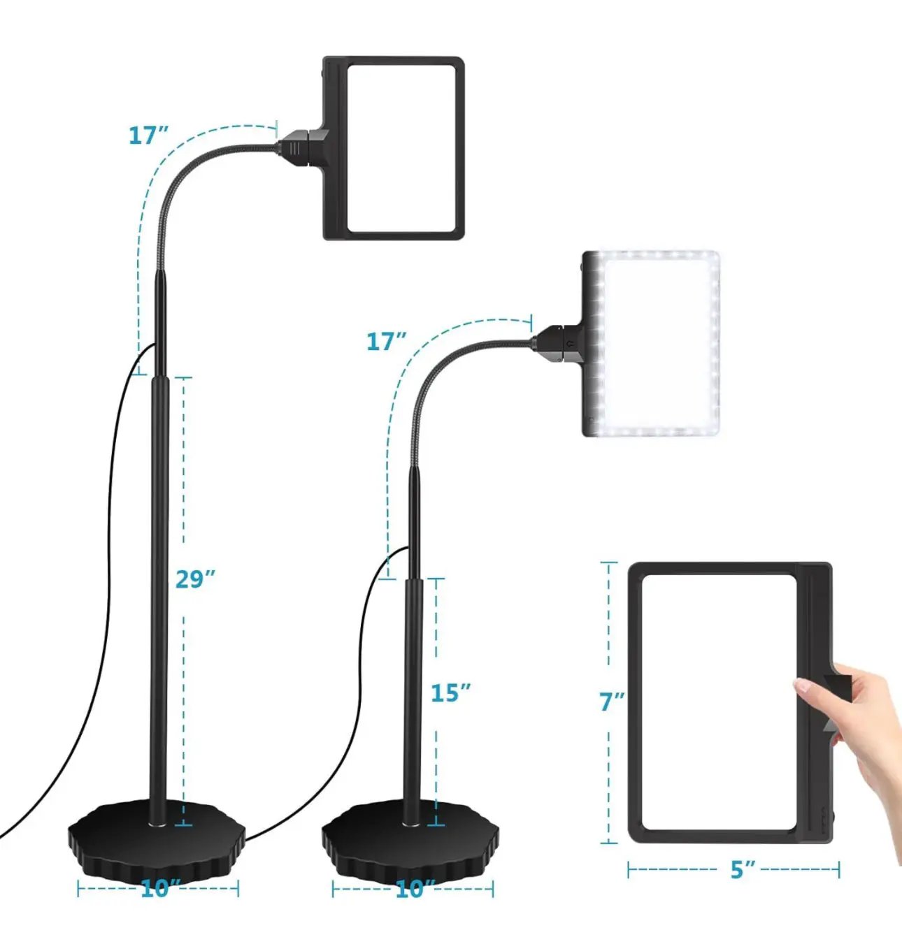 5X Magnifying Glass with 36 LED Dimmable Light and Stand, Adjustable Brightness Magnifying Floor Lamp, Gooseneck Arm Lighted Magnifier for Reading, Crafts and Close Work by Outdoor Solar Outlet