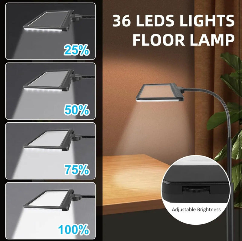 5X Magnifying Glass with 36 LED Dimmable Light and Stand, Adjustable Brightness Magnifying Floor Lamp, Gooseneck Arm Lighted Magnifier for Reading, Crafts and Close Work by Outdoor Solar Outlet