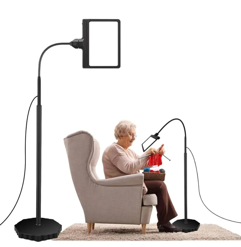 5X Magnifying Glass with 36 LED Dimmable Light and Stand, Adjustable Brightness Magnifying Floor Lamp, Gooseneck Arm Lighted Magnifier for Reading, Crafts and Close Work by Outdoor Solar Outlet