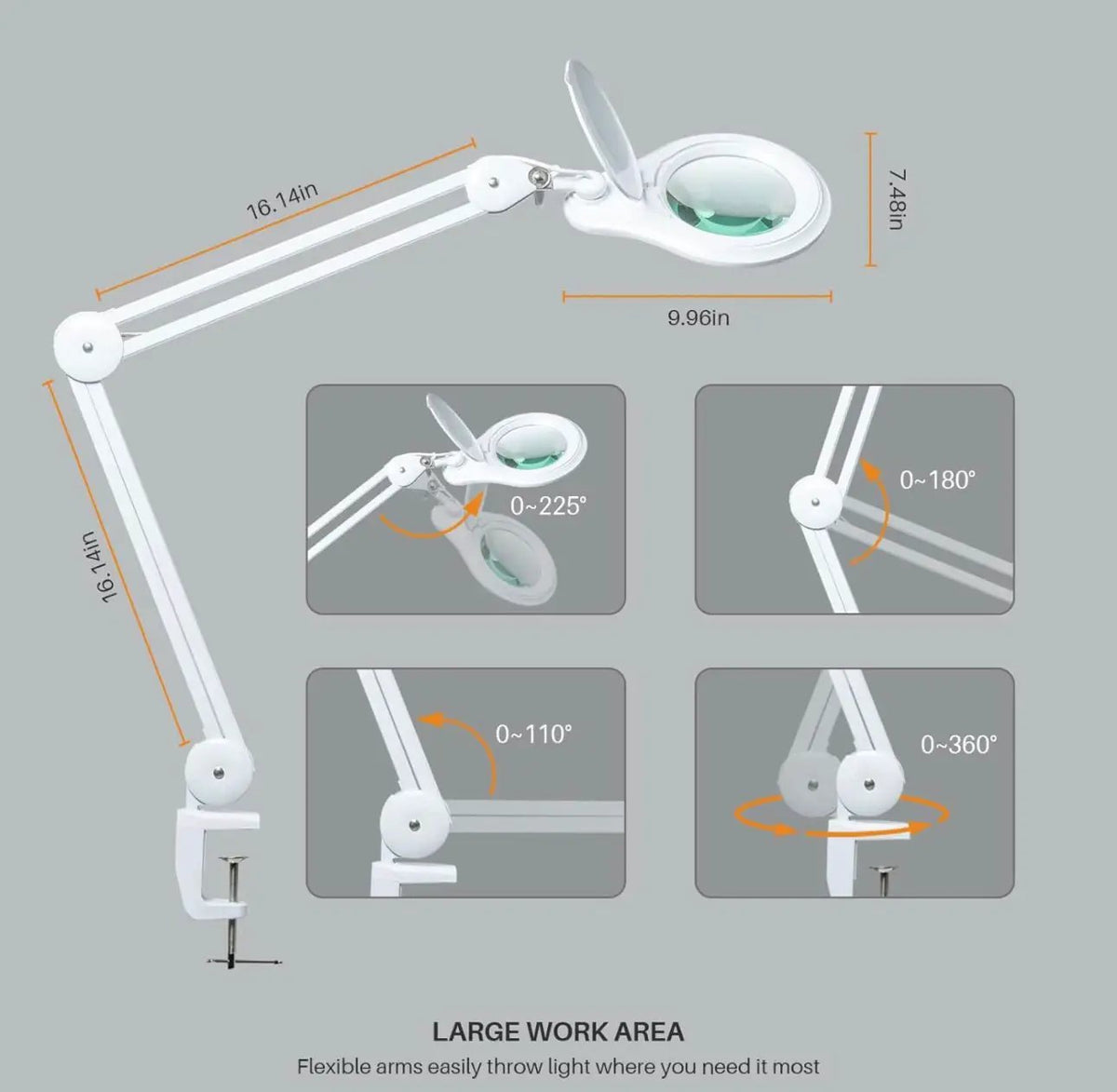 5X PRO XL Magnifying Desk Clamp Lamp – With Bright LED Light by Outdoor Solar Outlet