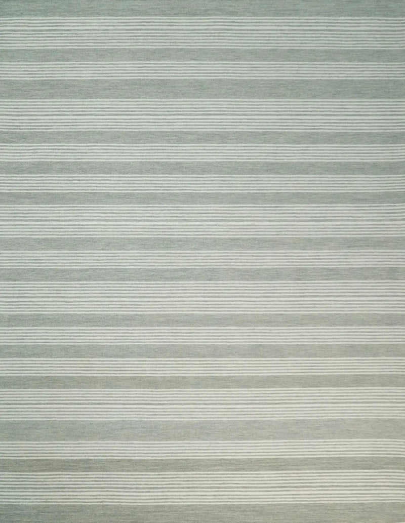 Modern Stripes Pattern Grey and Ivory Hand Tufted Wool Area Rug by The Rug Decor