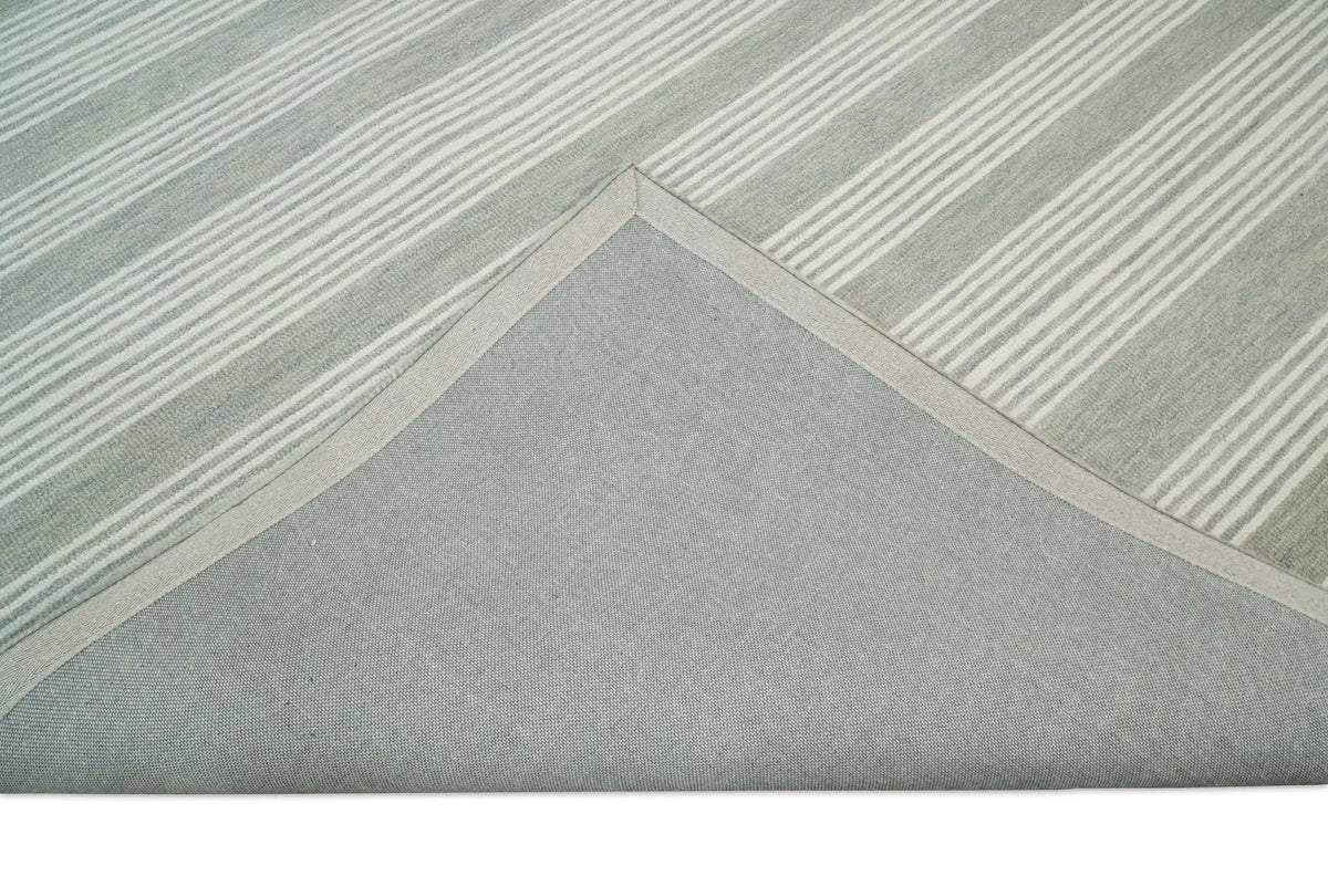 Modern Stripes Pattern Grey and Ivory Hand Tufted Wool Area Rug by The Rug Decor