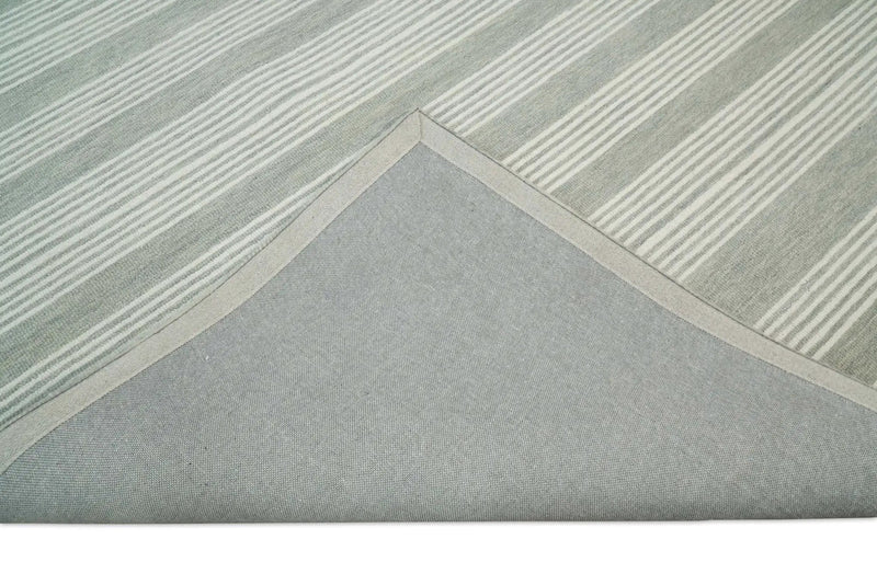 Modern Stripes Pattern Grey and Ivory Hand Tufted Wool Area Rug by The Rug Decor