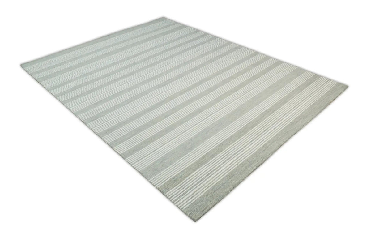 Modern Stripes Pattern Grey and Ivory Hand Tufted Wool Area Rug by The Rug Decor