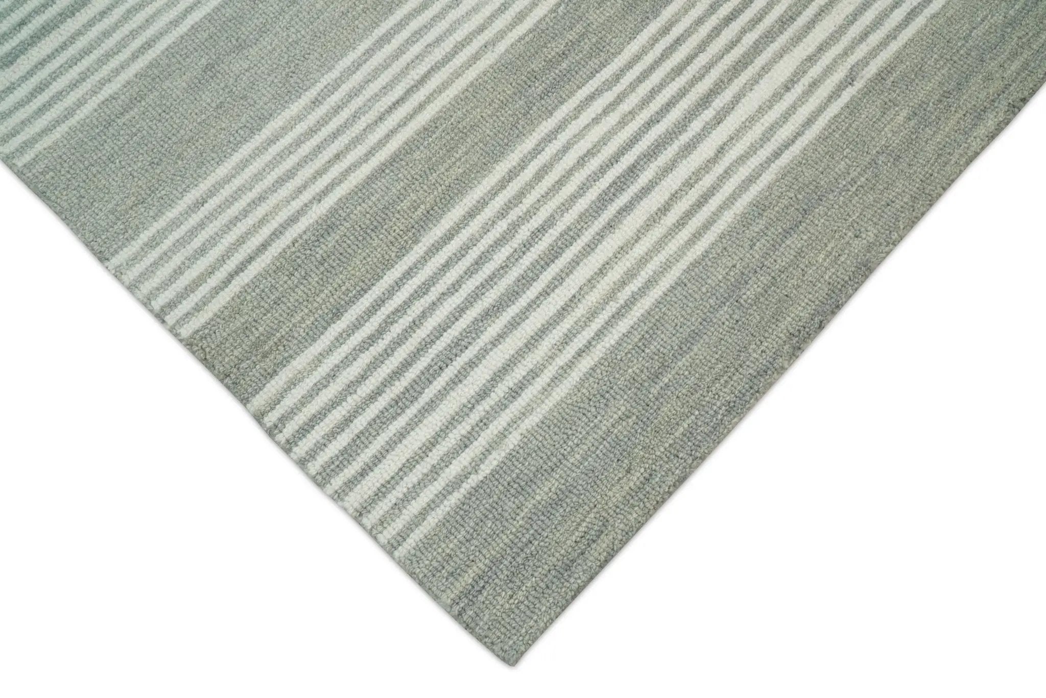 Modern Stripes Pattern Grey and Ivory Hand Tufted Wool Area Rug by The Rug Decor