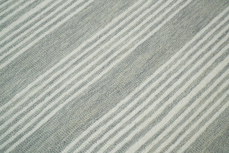 Modern Stripes Pattern Grey and Ivory Hand Tufted Wool Area Rug by The Rug Decor