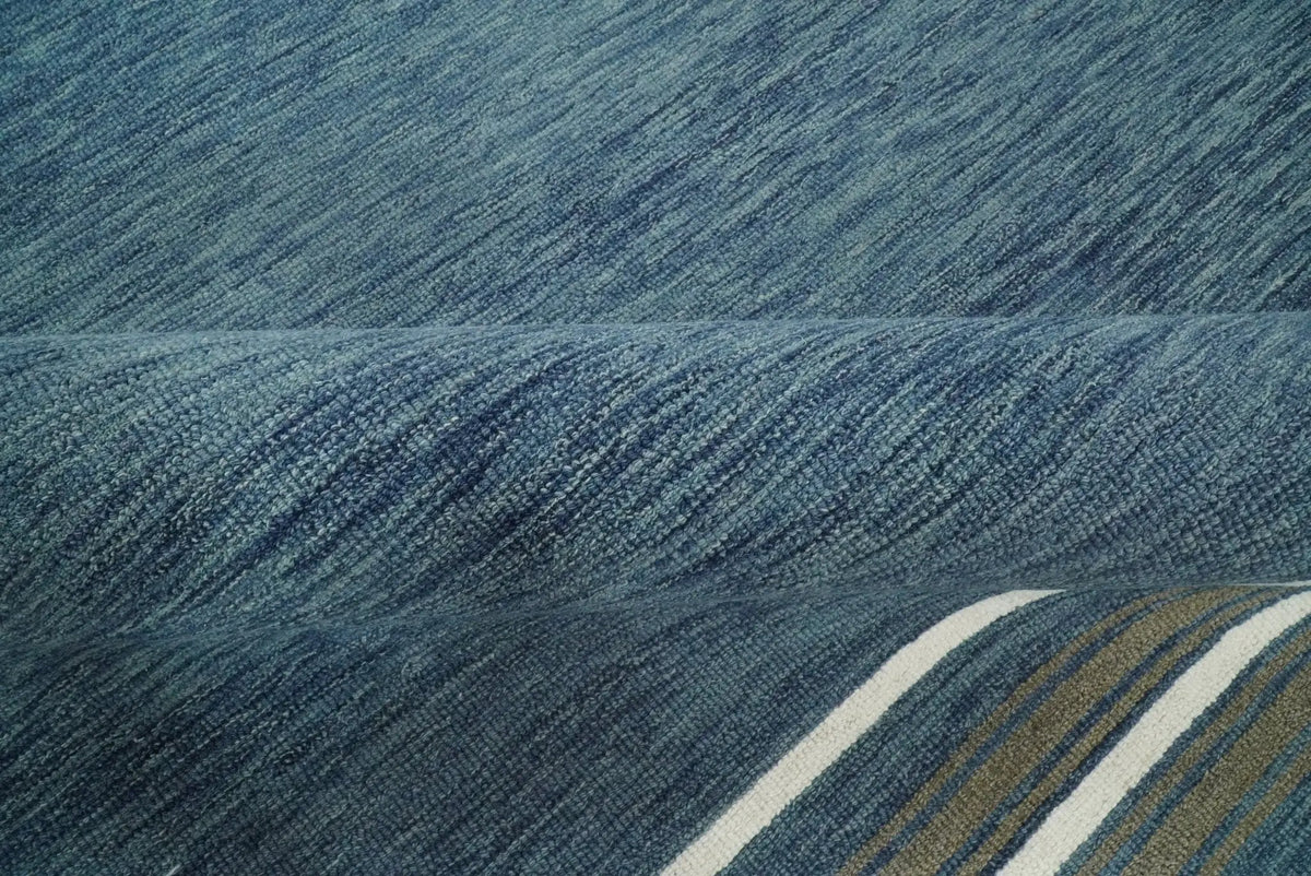 Modern Solid Design Blue Hand Tufted Wool Area Rug by The Rug Decor