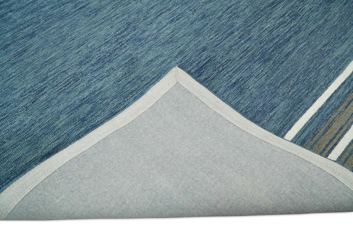 Modern Solid Design Blue Hand Tufted Wool Area Rug by The Rug Decor