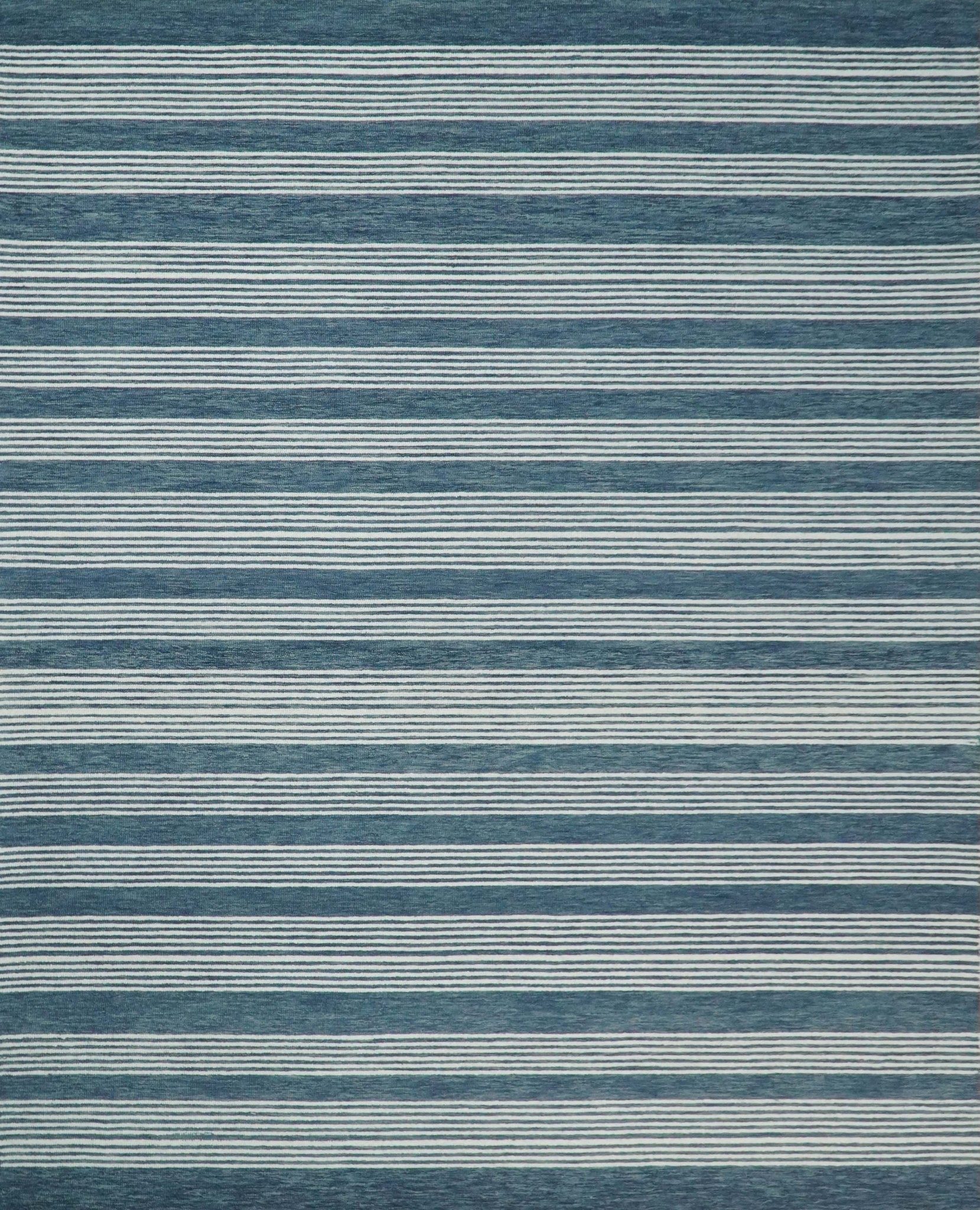 Blue Modern Stripes Pattern Hand Tufted Wool Area Rug by The Rug Decor