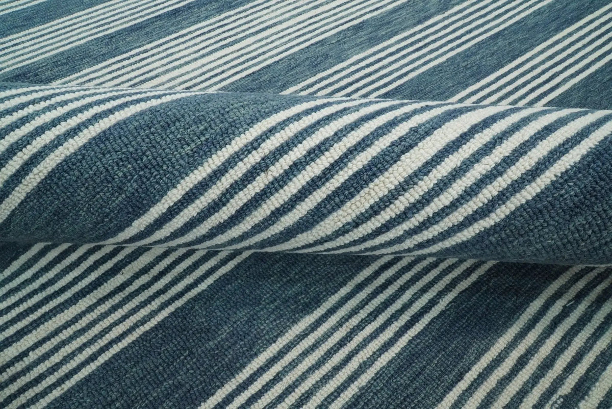 Blue Modern Stripes Pattern Hand Tufted Wool Area Rug by The Rug Decor