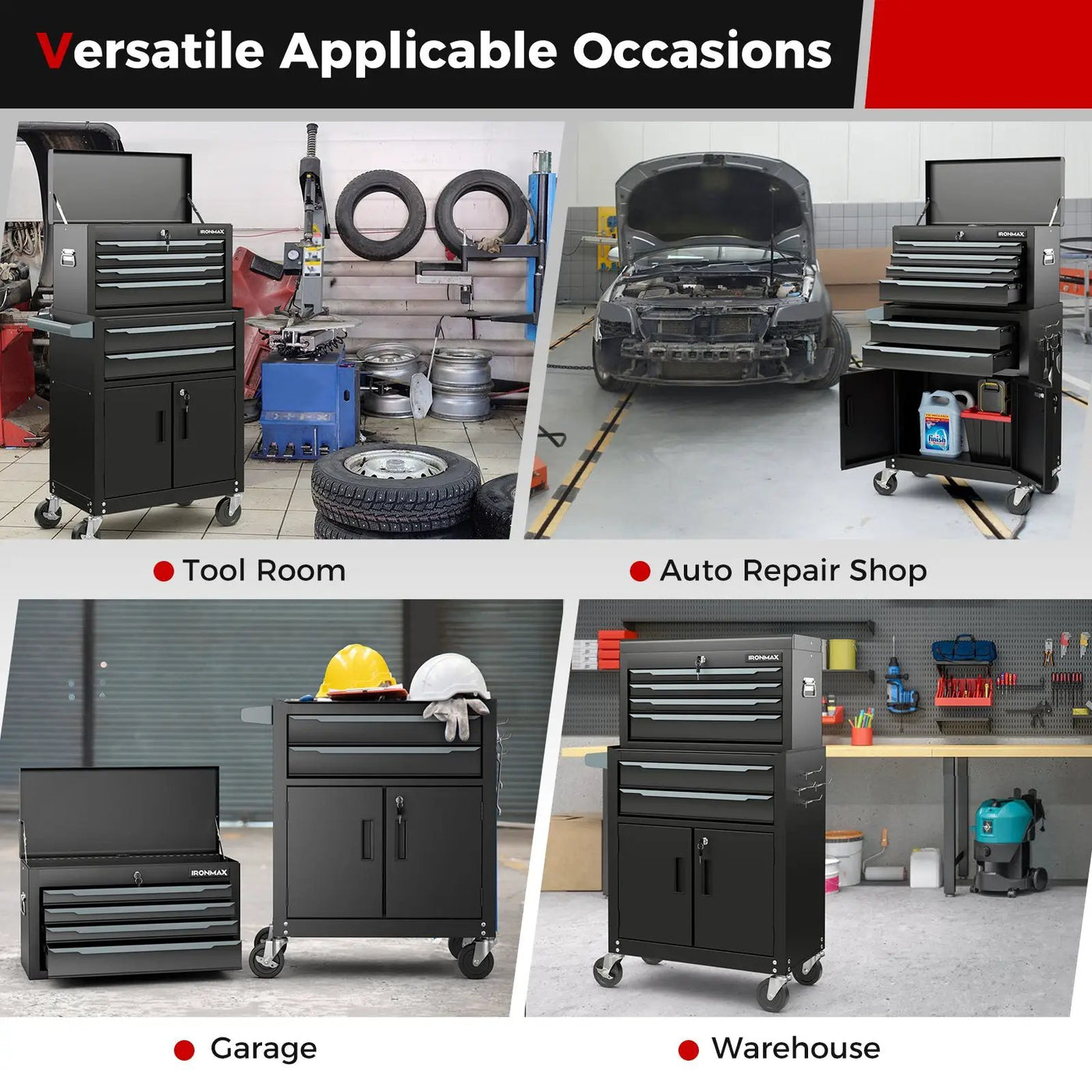 6-Drawer Rolling Tool Storage Chest Cabinet with Universal Wheels and Hooks by DirectDeals