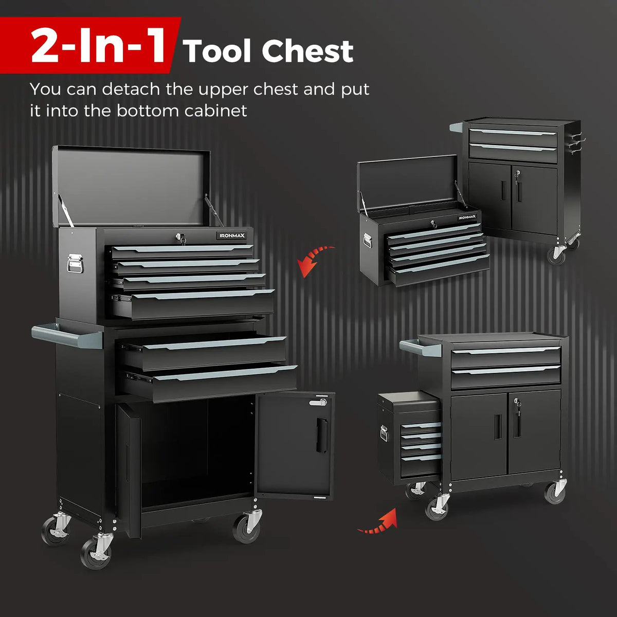 6-Drawer Rolling Tool Storage Chest Cabinet with Universal Wheels and Hooks by DirectDeals