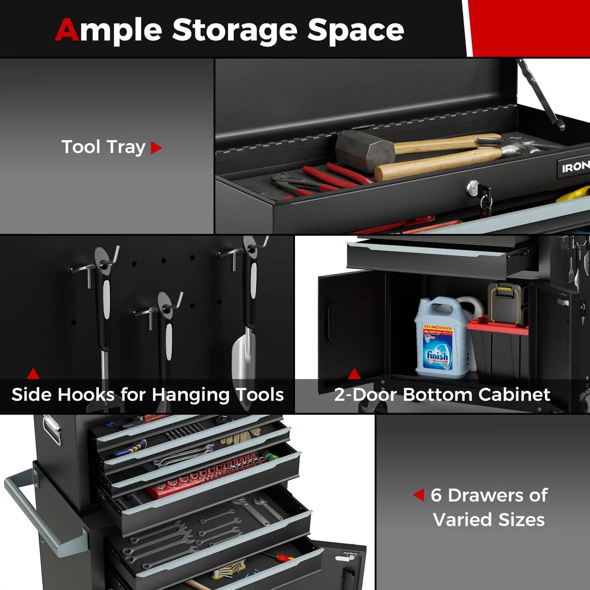 6-Drawer Rolling Tool Storage Chest Cabinet with Universal Wheels and Hooks by DirectDeals