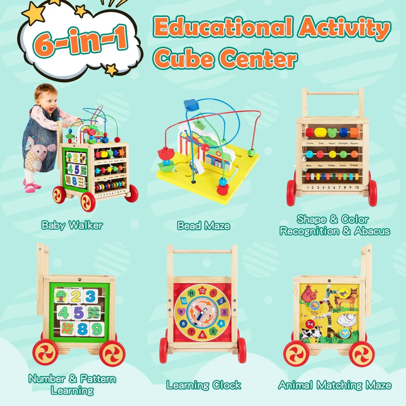 6-In-1 Developmental Learning Educational Toy with Bead Maze by DirectDeals