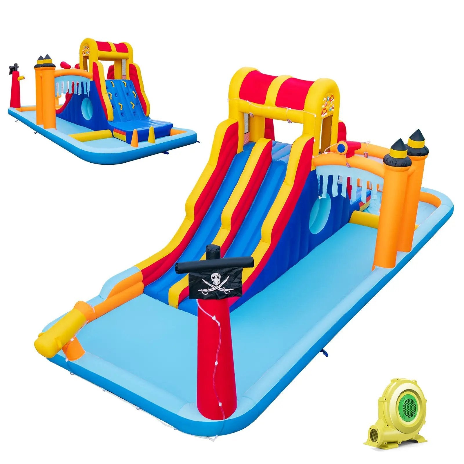 6-In-1 Inflatable Water Slide with Dual Slides Climbing Wall and Cave Crawling Game with 950W Blower by DirectDeals
