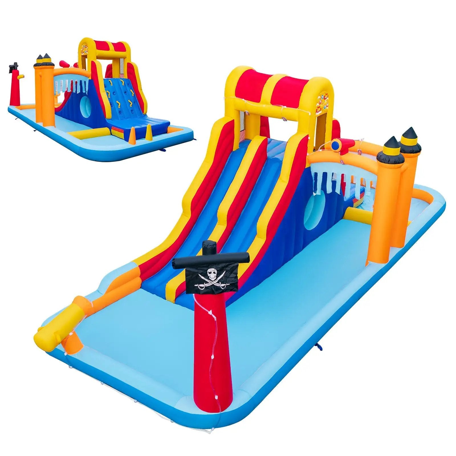 6-In-1 Inflatable Water Slide with Dual Slides and Cave Crawling Game without Blower by DirectDeals