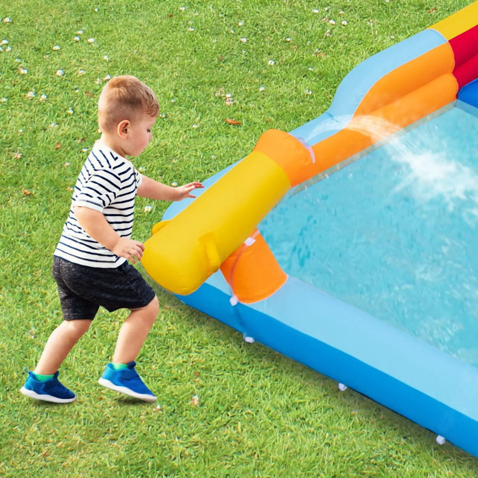 6-In-1 Inflatable Water Slide with Dual Slides Climbing Wall and Cave Crawling Game with 950W Blower by DirectDeals