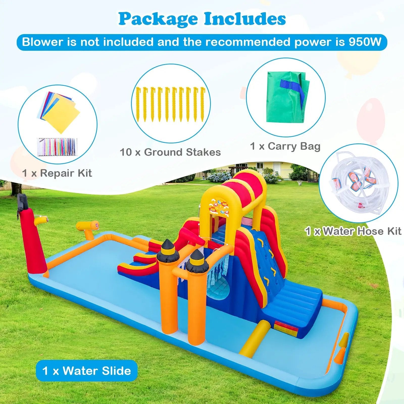 6-In-1 Inflatable Water Slide with Dual Slides and Cave Crawling Game without Blower by DirectDeals