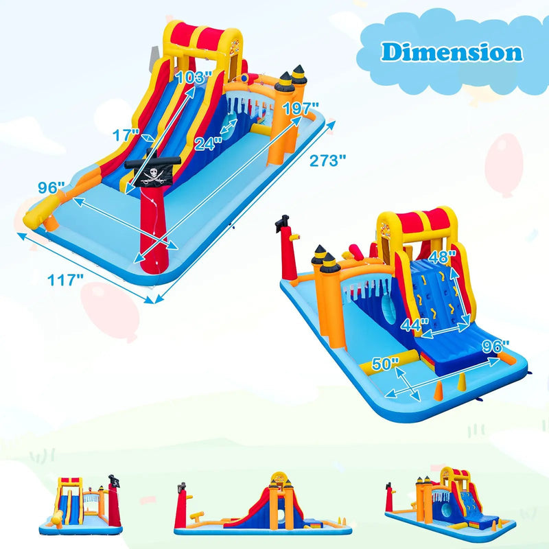 6-In-1 Inflatable Water Slide with Dual Slides Climbing Wall and Cave Crawling Game with 950W Blower by DirectDeals