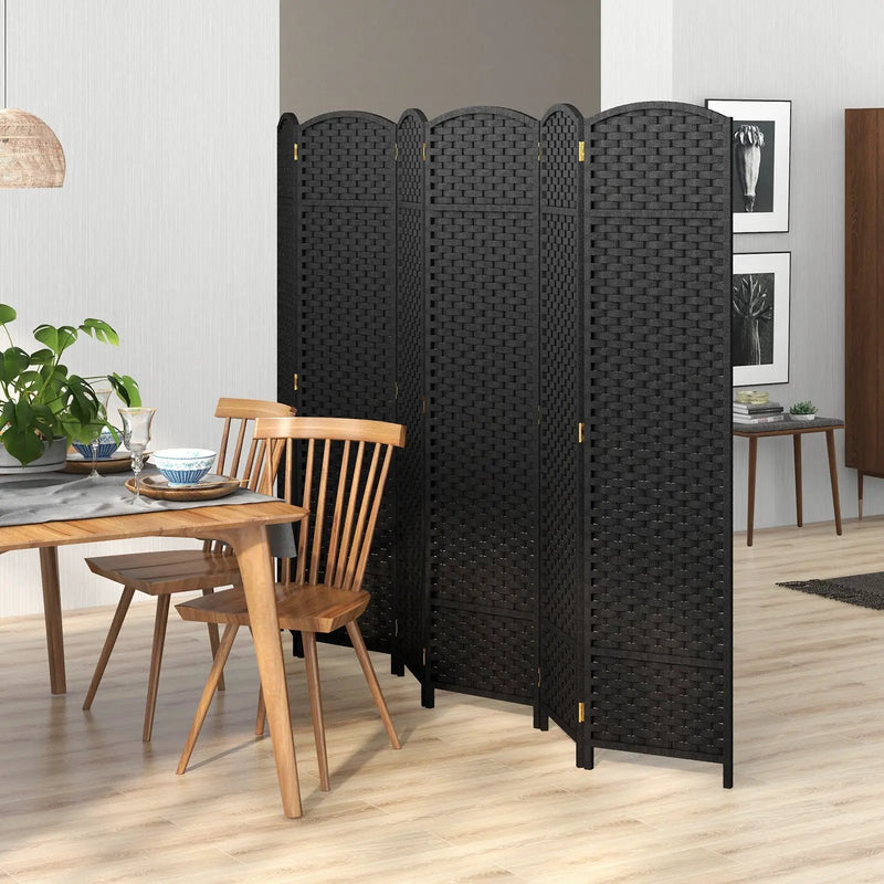 6-Panel Room Divider 5.6 FT Tall Folding Privacy Screen with Hand-woven Texture by DirectDeals