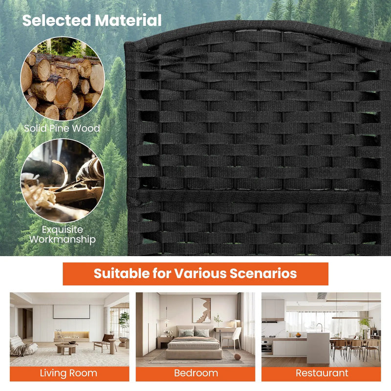 6-Panel Room Divider 5.6 FT Tall Folding Privacy Screen with Hand-woven Texture by DirectDeals