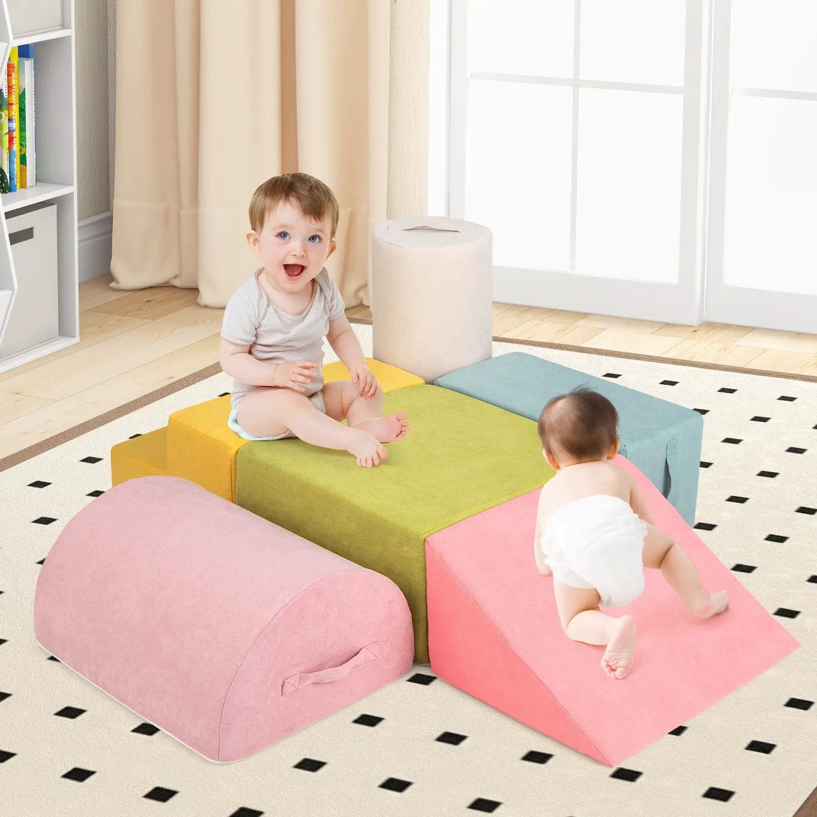 6-Piece Baby Climbing Blocks with 30D High-Density Foam and Carrying Handles by DirectDeals