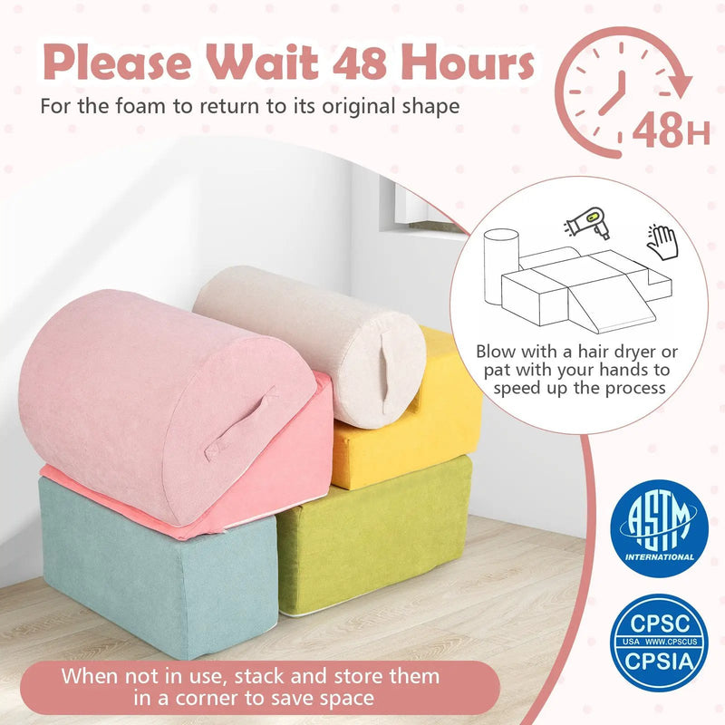 6-Piece Baby Climbing Blocks with 30D High-Density Foam and Carrying Handles by DirectDeals