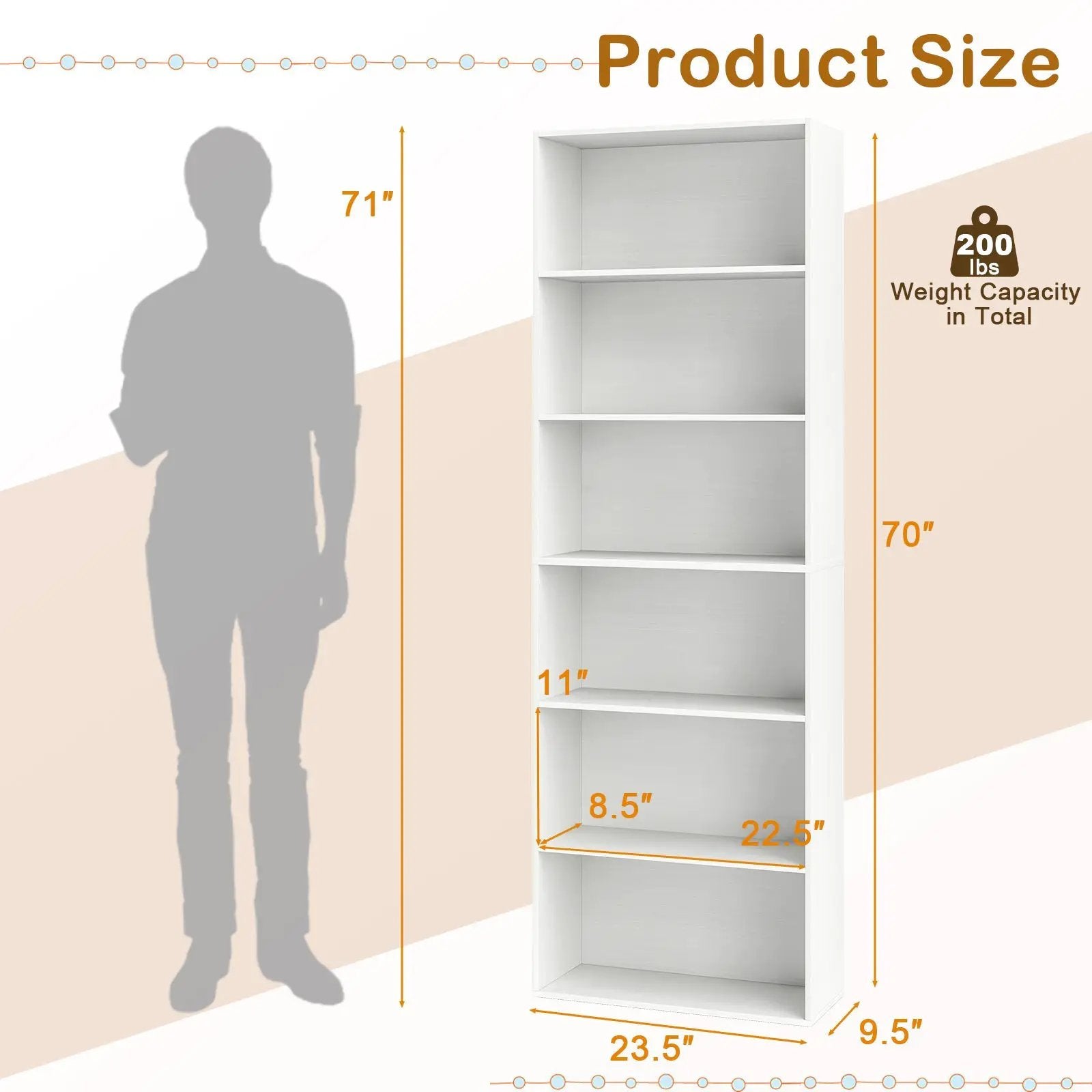 6-Tier Bookcase with 6 Open Shelves and Anti-Toppling Kits by DirectDeals