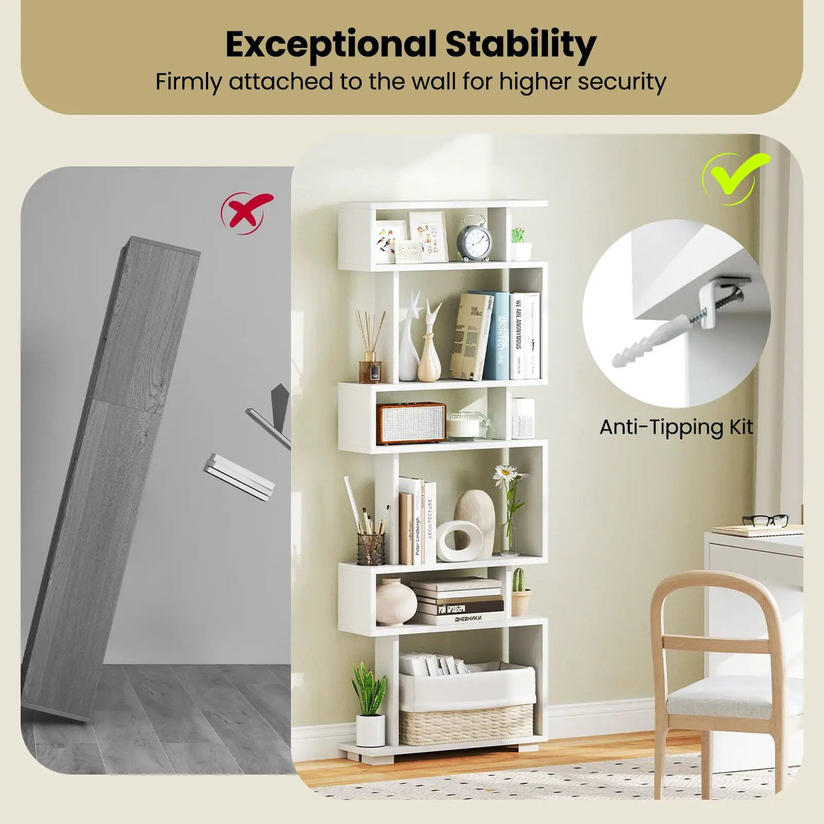 6-Tier Bookcase with Anti-Tipping Kit by DirectDeals