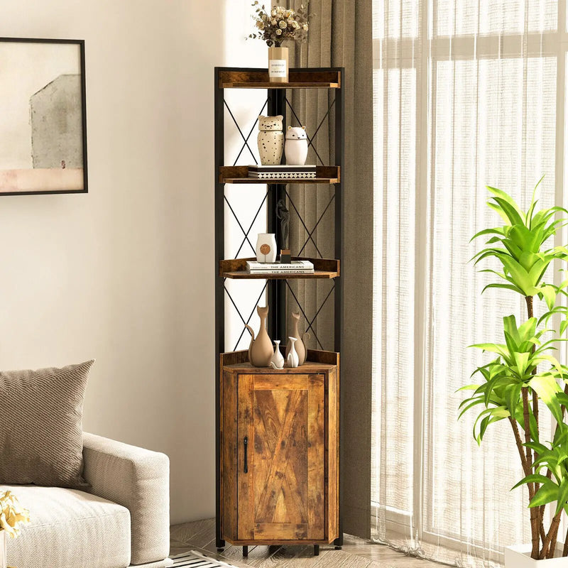 Tall Corner Storage Cabinet with 3-Tier Shelf and Enclosed Cabinet by DirectDeals