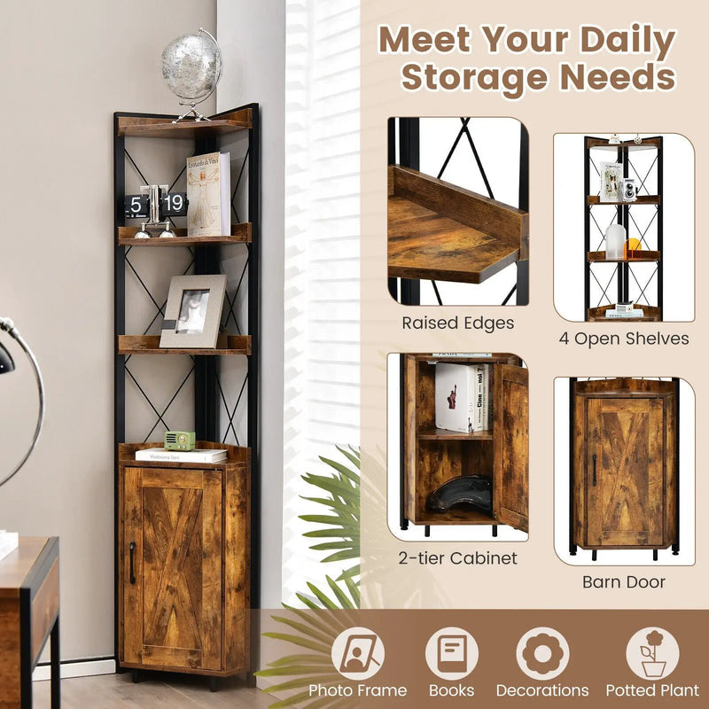 Tall Corner Storage Cabinet with 3-Tier Shelf and Enclosed Cabinet by DirectDeals
