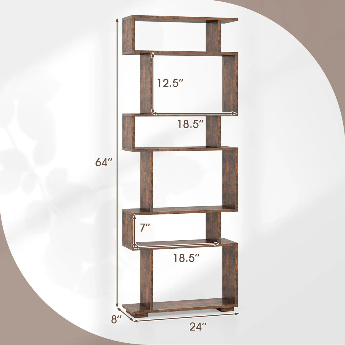 6-Tier Geometric Bookshelf with 2 Anti-Tipping Kits for Home Office by DirectDeals