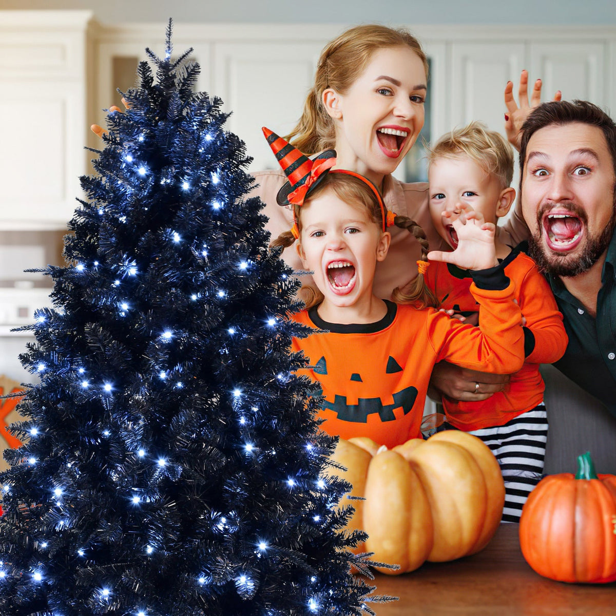 6-Foot Pre-Lit Black Christmas Tree with 350 LED Lights - Black, photo 10 of 18