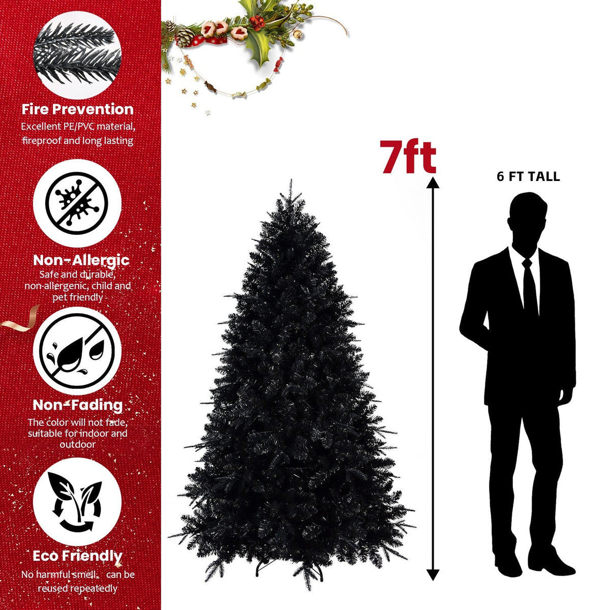 6-Foot Pre-Lit Black Christmas Tree with 350 LED Lights - Black, photo 12 of 18