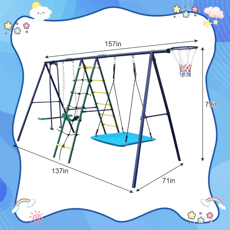 6-In-1 Outdoor Swing Set With Climbing Ladder Net And Basketball Hoop (SAK98152) by SAKSBY WHOLESALE