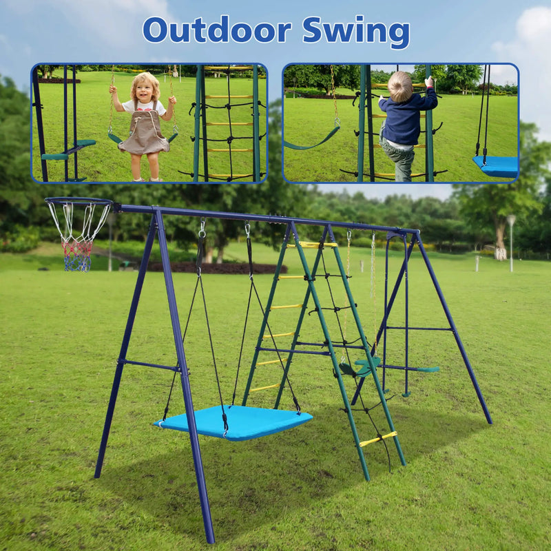 6-In-1 Outdoor Swing Set With Climbing Ladder Net And Basketball Hoop (SAK98152) by SAKSBY WHOLESALE