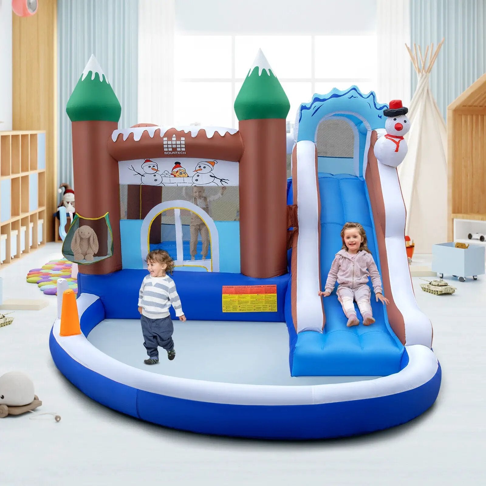 6-in-1 Winter Theme Snowman Inflatable Castle with Slide and Trampoline without Blower by DirectDeals