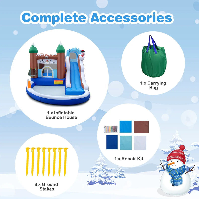 6-in-1 Winter Theme Snowman Inflatable Castle with Slide and Trampoline without Blower by DirectDeals