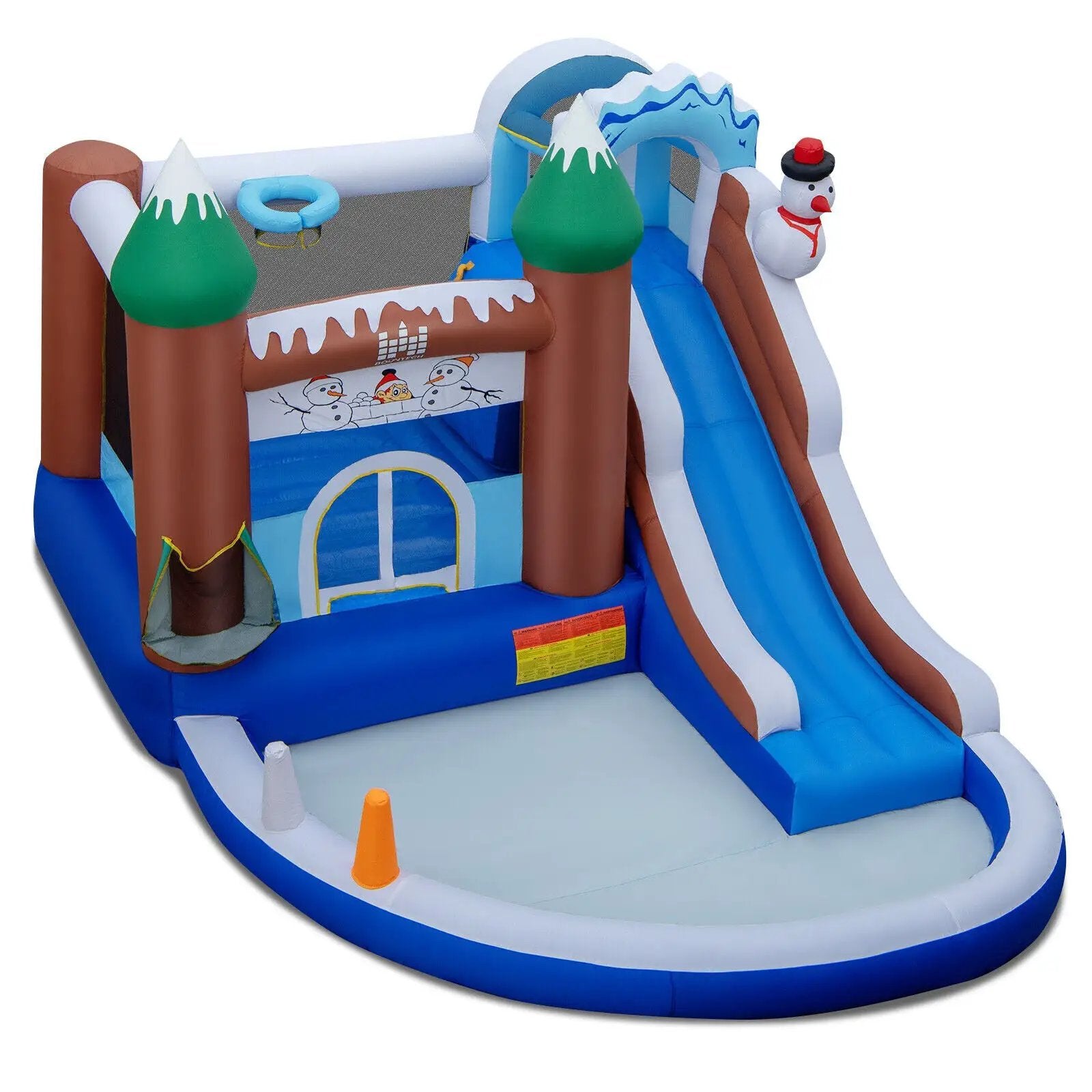 6-in-1 Winter Theme Snowman Inflatable Castle with Slide and Trampoline without Blower by DirectDeals