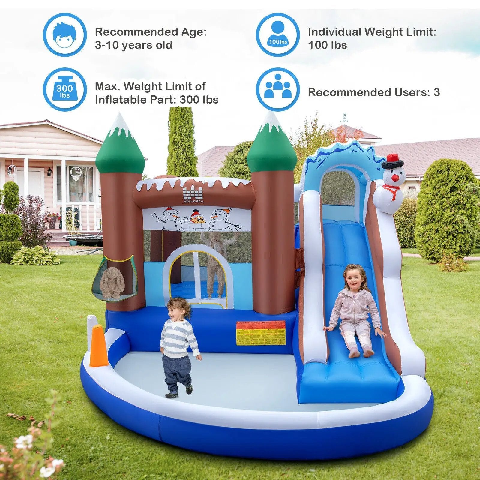 6-in-1 Winter Theme Snowman Inflatable Castle with Slide and Trampoline without Blower by DirectDeals