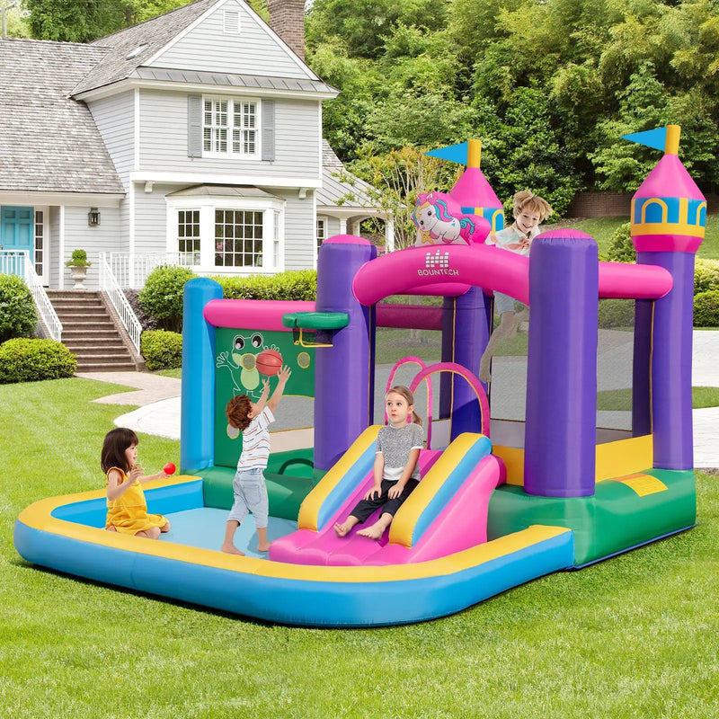 6-in-1 Kids Blow up Castle with Slide and Jumping Area and Ball Pit Pools without Blower by DirectDeals
