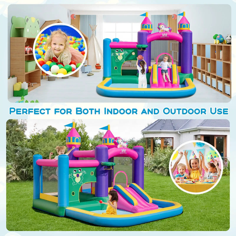6-in-1 Kids Blow up Castle with Slide and Jumping Area and Ball Pit Pools without Blower by DirectDeals