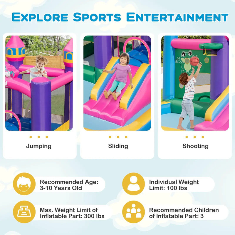 6-in-1 Kids Blow up Castle with Slide and Jumping Area and Ball Pit Pools without Blower by DirectDeals