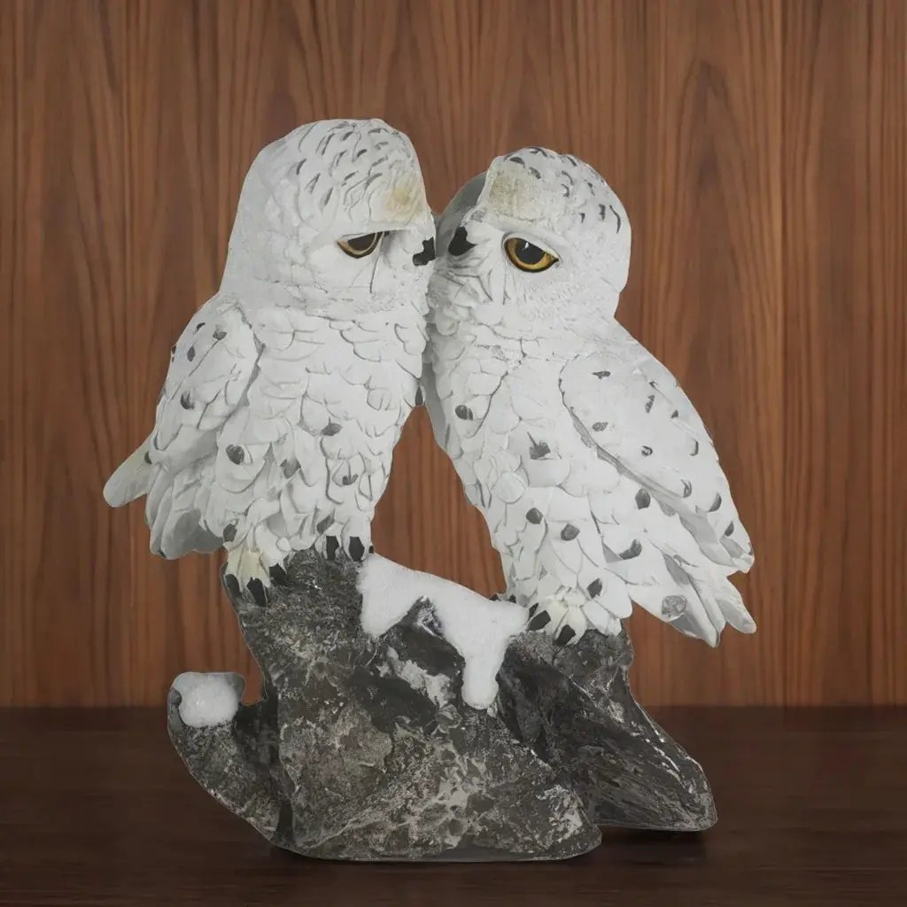 6 Inch Snow Owl Kissing Figurine Decorative Resin Statue for Home and Office by House Of Avana