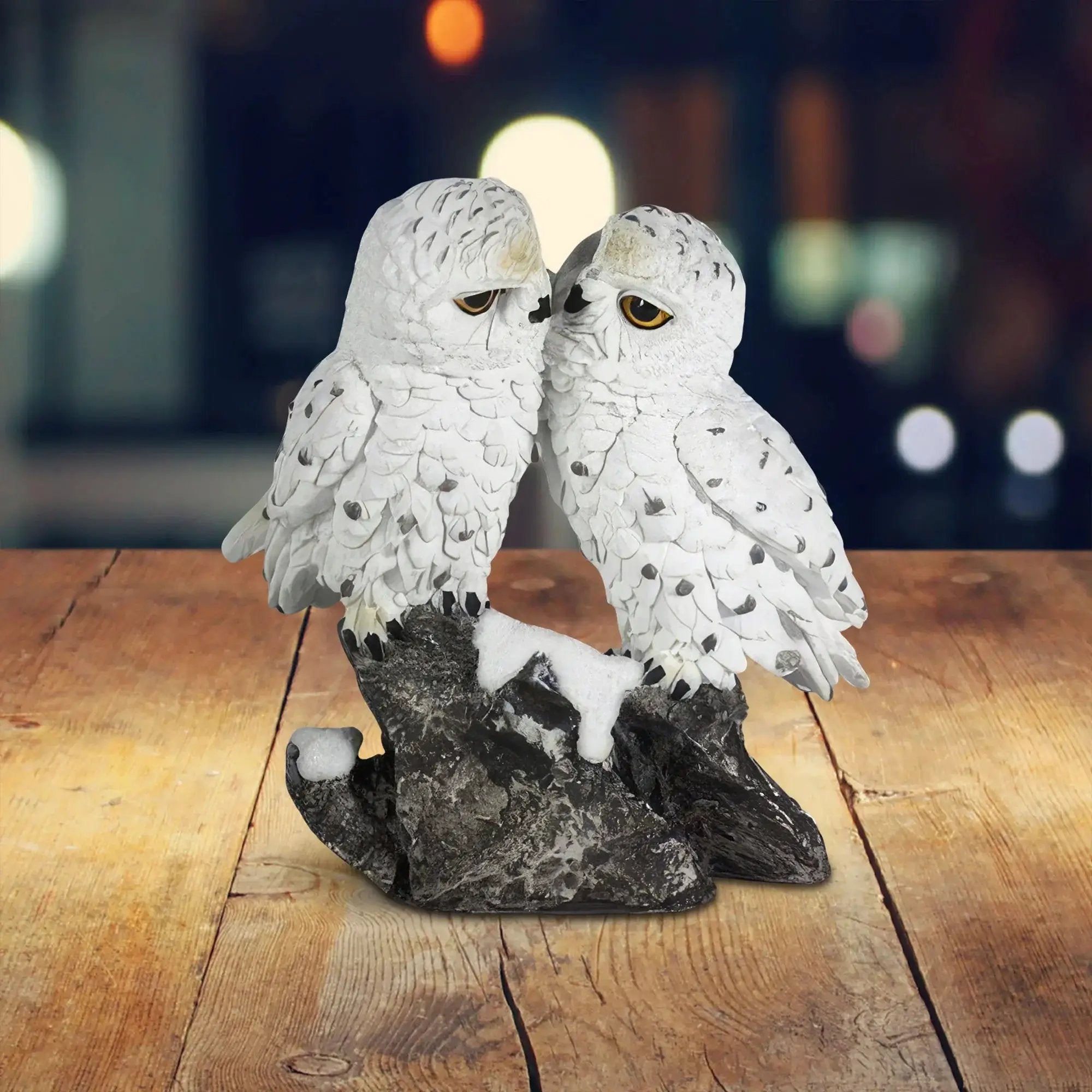 6 Inch Snow Owl Kissing Figurine Decorative Resin Statue for Home and Office by House Of Avana