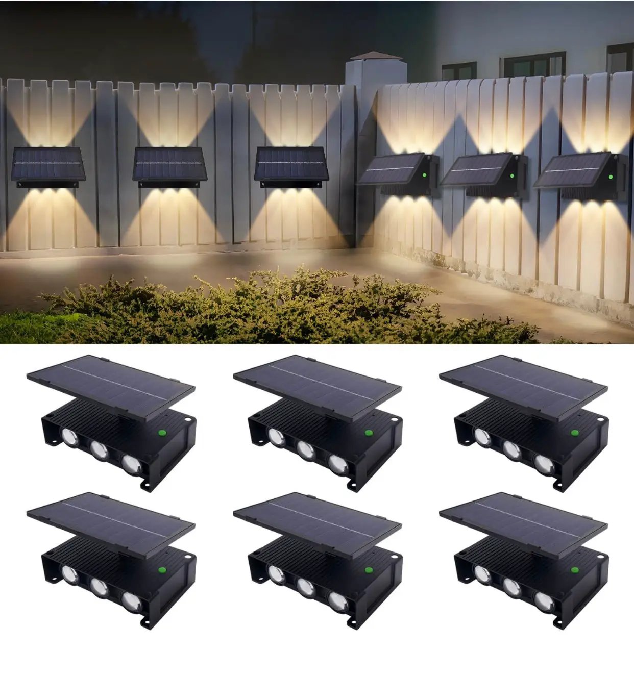 6 Pack Solar Fence Lights, Solar Deck Lights, Waterproof Outdoor Wall Lights (Warm White) by Outdoor Solar Outlet