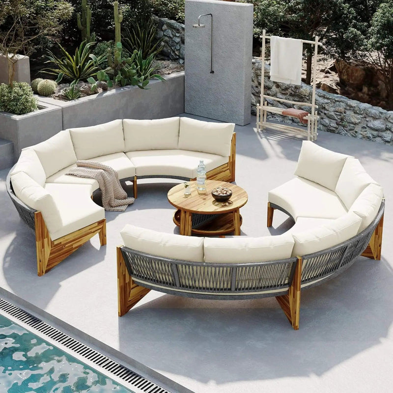 Alora 6-Person Half Moon Beige Patio Sectional Set With Cushions And Table (SAK61928) by SAKSBY WHOLESALE